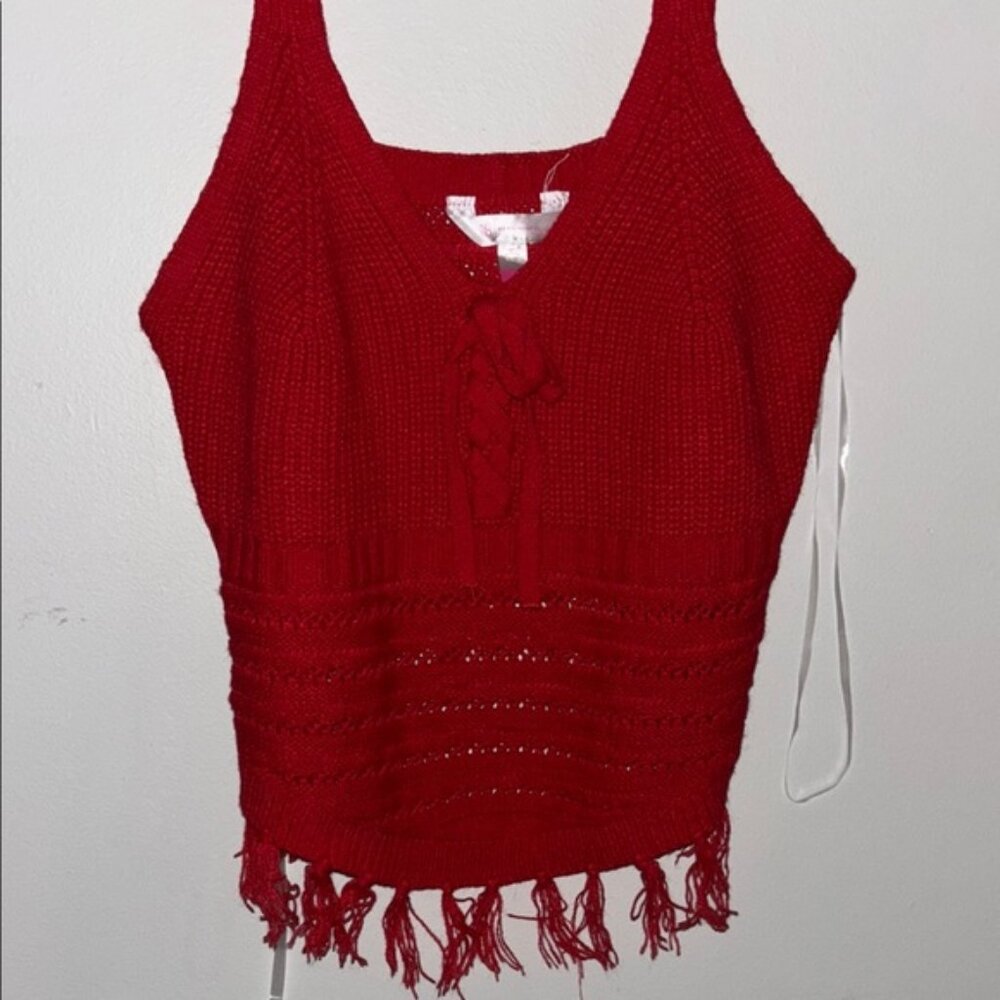 Red Ribbed Tie Front Crop Top